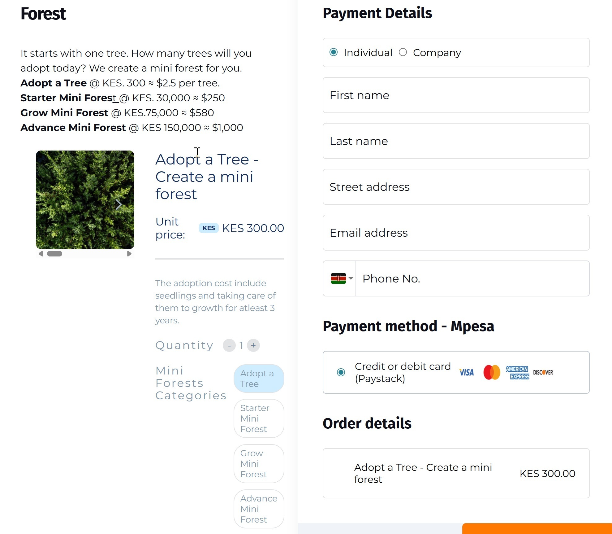 Adopt a tree payment